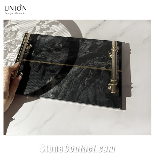 UNION DECO Natural Stone Tray For Tissues, Candles, Soap