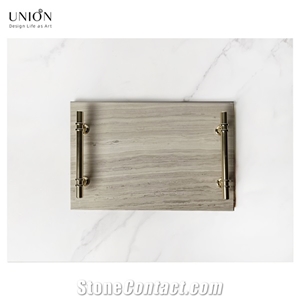 UNION DECO Real Marble Tray With Golden Handle