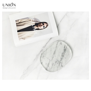 UNION DECO White Oval Marble Vanity Tray Cosmetic Organizer