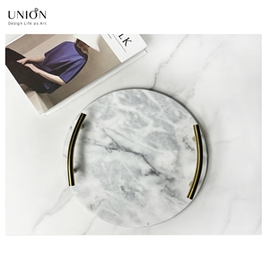 UNION DECO White Round Marble Decorative Vanity Tray