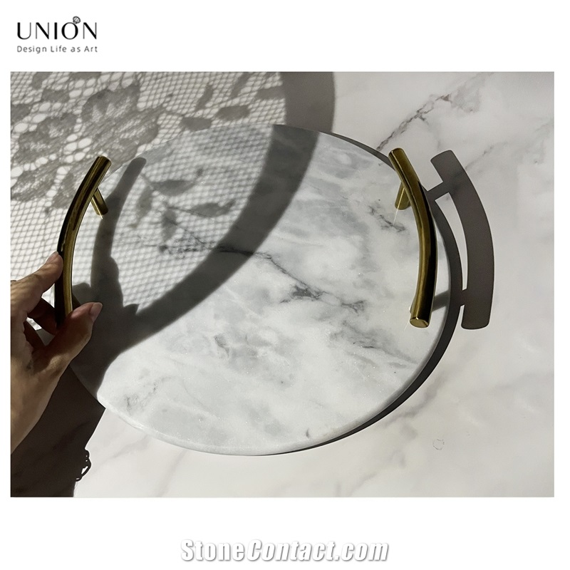 UNION DECO White Round Marble Decorative Vanity Tray
