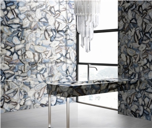 Agate Grey Semiprecious Stone Custom Bath Top, Bath Wall