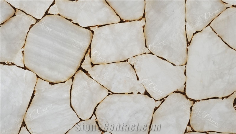 Quartz White With Gold Semiprecious Stone Slabs