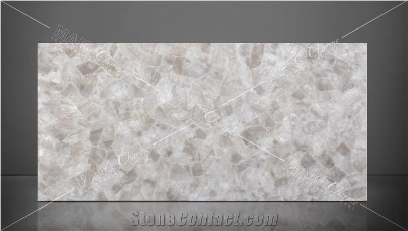 White Quartz Semiprecious Stone Slabs