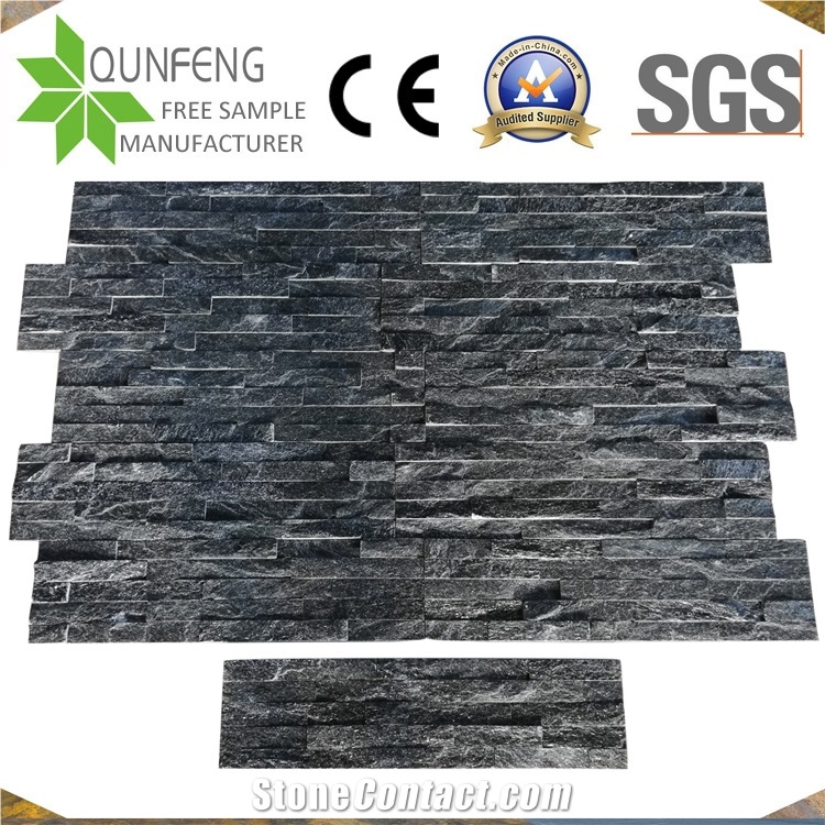 Black Quartzite Stacked Stone Glued Stone Wall Decoration