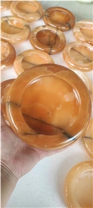 Wholesale Round Orange Onyx Stone Ashtray For Smoking