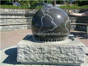 Large Rolling Sphere Fountain, Granite Ball Fountain, Black Globe Fountain