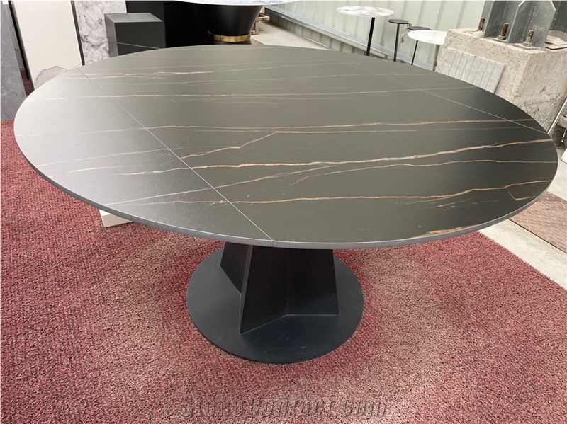 Sintered Stone Laurence Black Gold Whole Set Rectangle Table