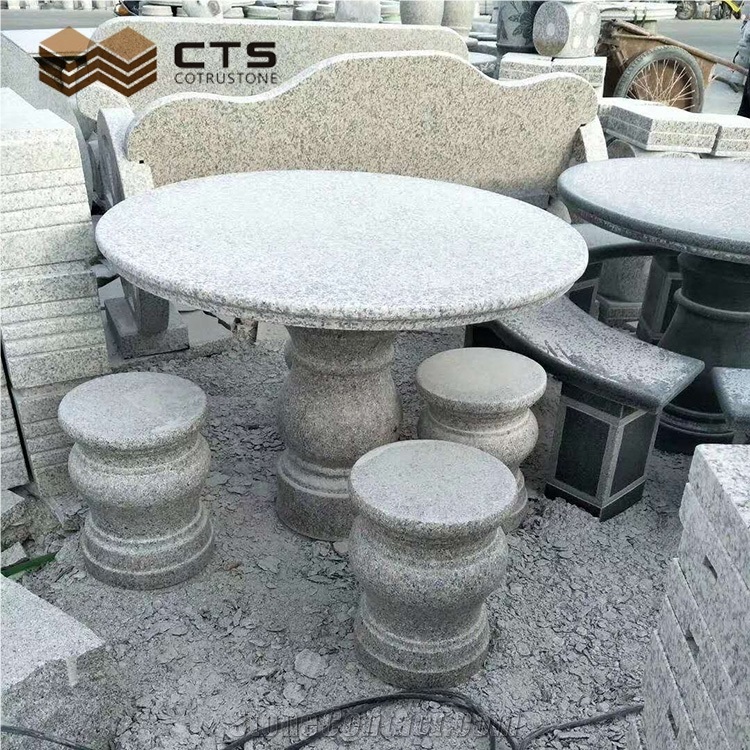 Outdoor Furniture Granite Garden Table Set White Stone Chair