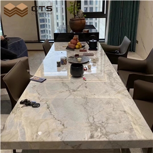 Rectangletable Chinese Calacatta Grey Dining Table Blue