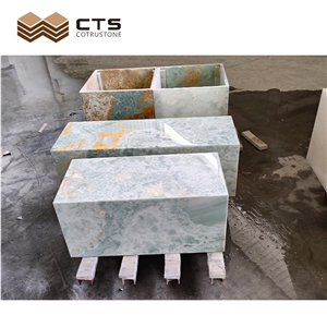 White Blue Gold Onyx Cuboid Plinth Interior Display Lowtable