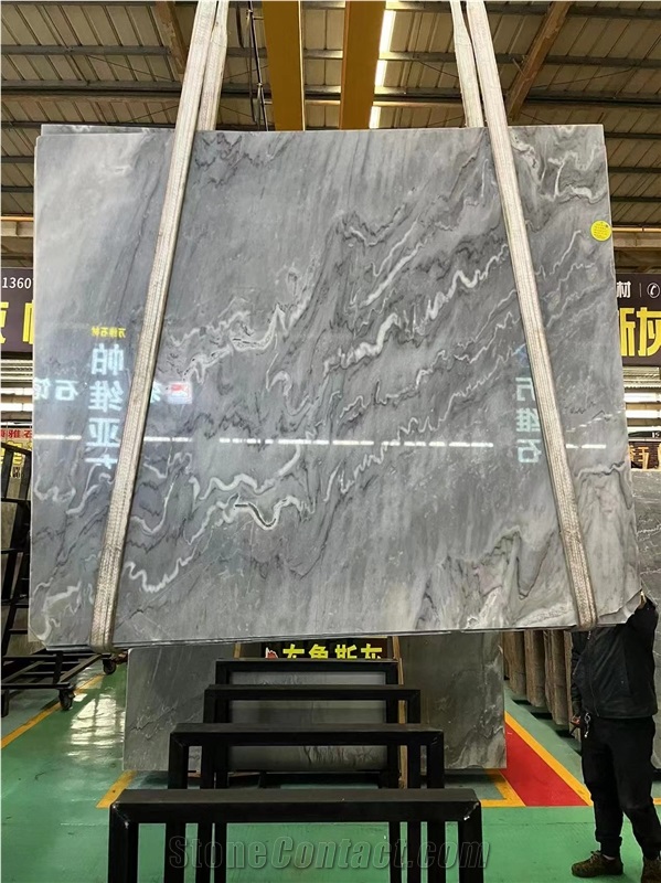 Cheap China Bruce Grey Bookmatch Vein Marble Slab Tile