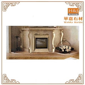 Custom Beige Marble Flower Handcarved Fireplace Mantel