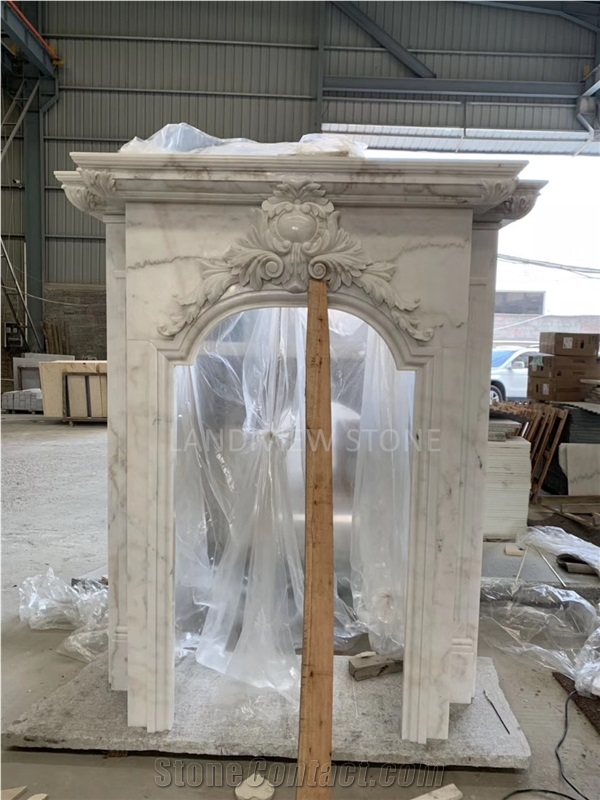 Customized Modern Hand Carved White Marble Fireplace