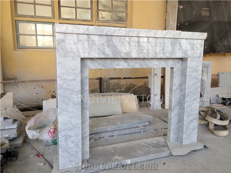 Customized Modern Hand Carved White Marble Fireplace