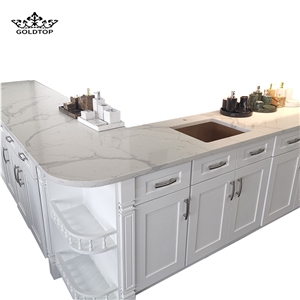 Calcatta White Quartz Vanity Tops For Hotel Projects