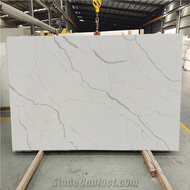 China Factory Bookmatched Calacatta White Quartz Stone