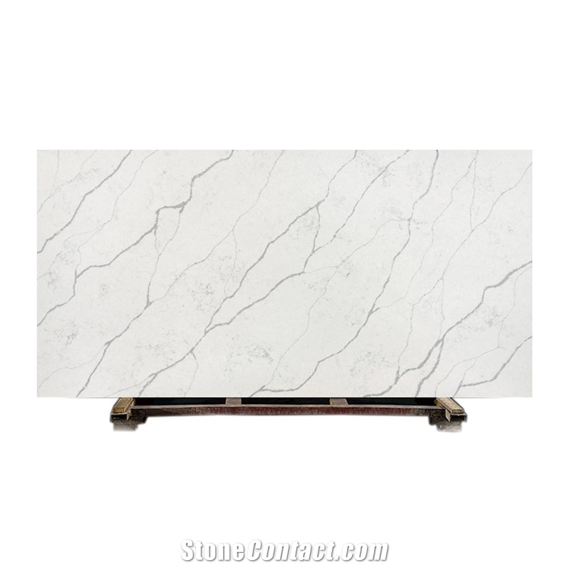 Polished Elegant Reed Artificial Stone Calacatta Quartz Slab