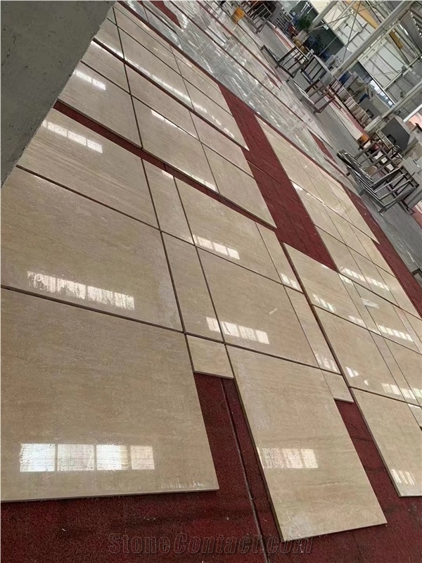 Beige Travetine Tiles Vein Cut Polish Filled  Floor Wall