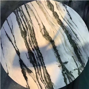 China White Marble Green Vein Round Cafe Table Tops
