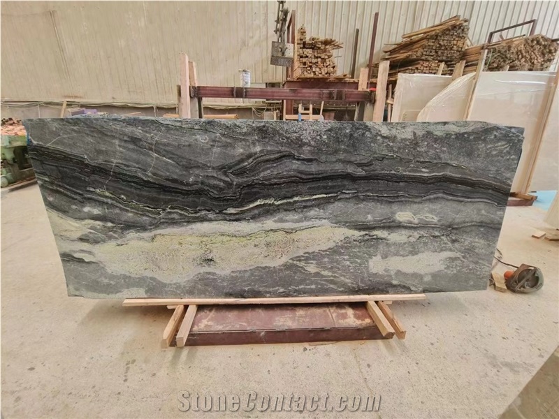 Italy Mars Green Marble Slab Bookmatch Polish For Wall