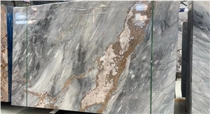 Luxury Blue Marble Gold Vein Large Slab For Villar Hotel