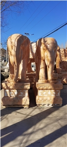 Sunset  Pink Red Marble Elephant Sculptures  Statue