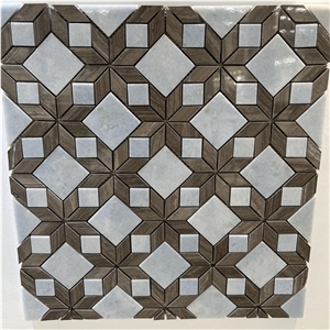 High Quality Grey Wooden Marble Mosaic Tiles For Backsplash