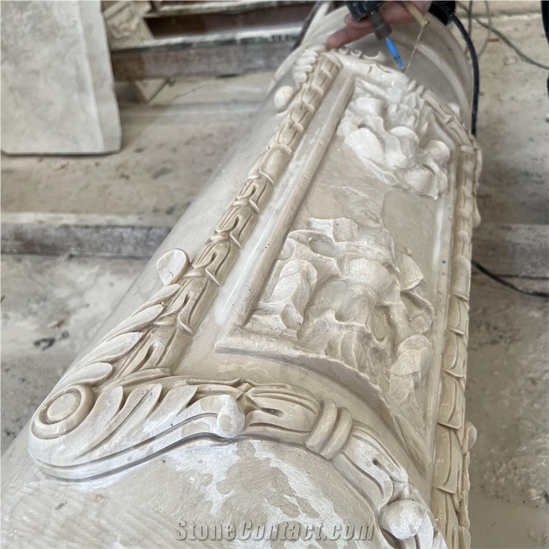 Wholesale Modern Design Natural Beige Carved Marble Columns
