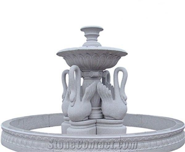 Swan Fountain, Pure White Marble Landscaping Fountain
