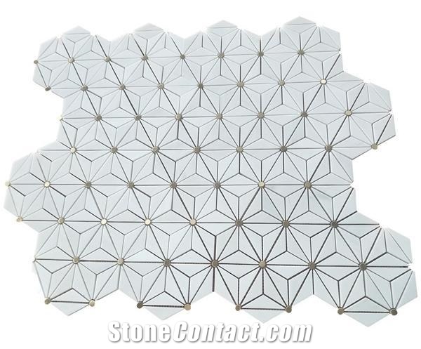 White Marble Water-Jet Mosaic Flower Backsplash Mosaic