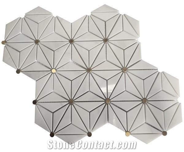 White Marble Water-Jet Mosaic Flower Backsplash Mosaic