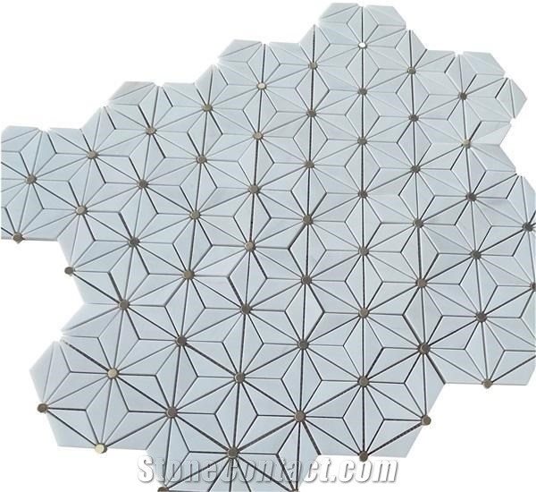 White Marble Water-Jet Mosaic Flower Backsplash Mosaic