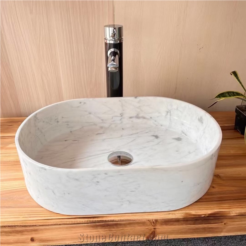 Blue Limestone Vessel Sink Carved Stone Oval Art Wash Basin
