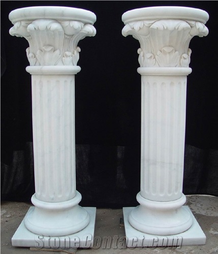 Carved Stone Column Solid Marble Calacatta Roman Column