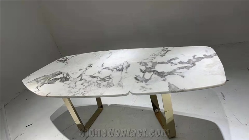 Marble Oyster White Dining Table With Metal Stand Furniture