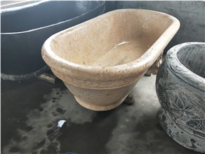 Oval Stone Bathtub Yellow Limestone Carved Hotel Bath Tubs