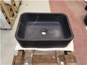 Rectangle Stone Wash Basin Honed Marble Nero Marquina Sink