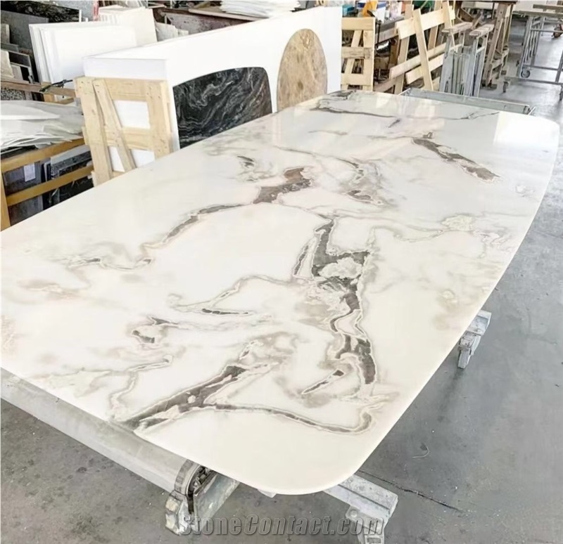 Stone Art Work Tops Marble Dover White Home Dining Table Top