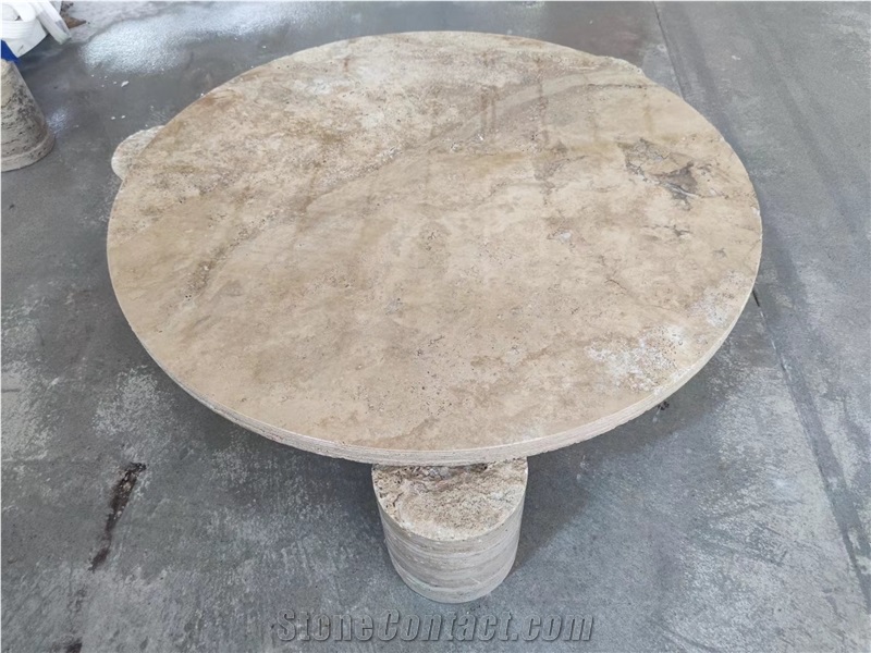 Stone Home Furniture Travertino Beige Cafe Round Table Set