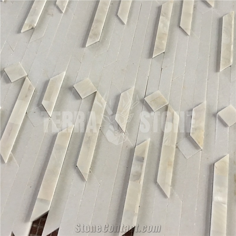 3D Waterjet Mosaic Thassos Crystal Marble Peal Shell Tiles