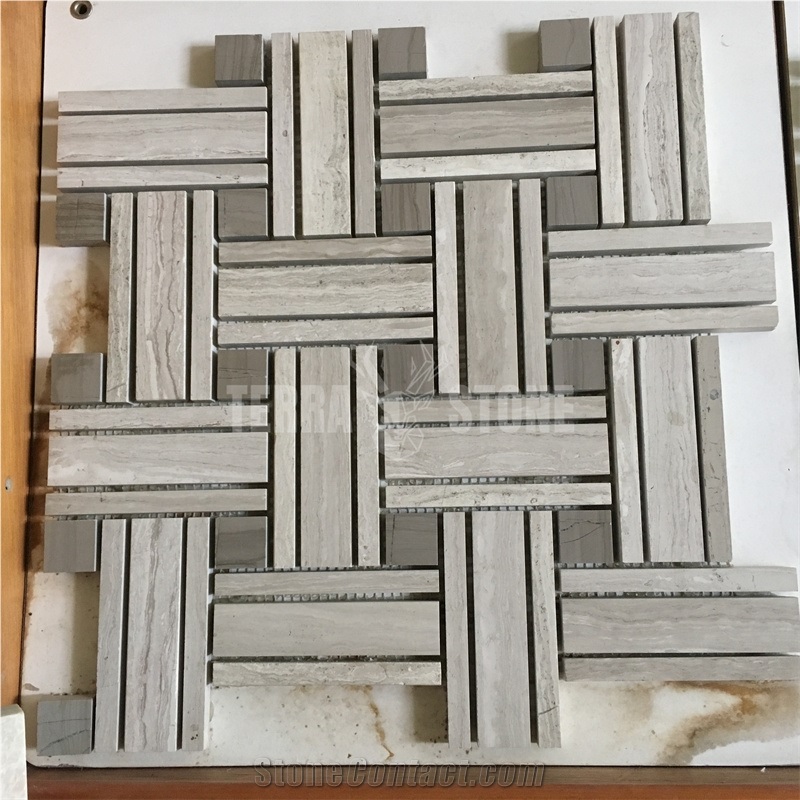 Basketweave Backsplash Kitchen White Grey Marble Mosaic Tile