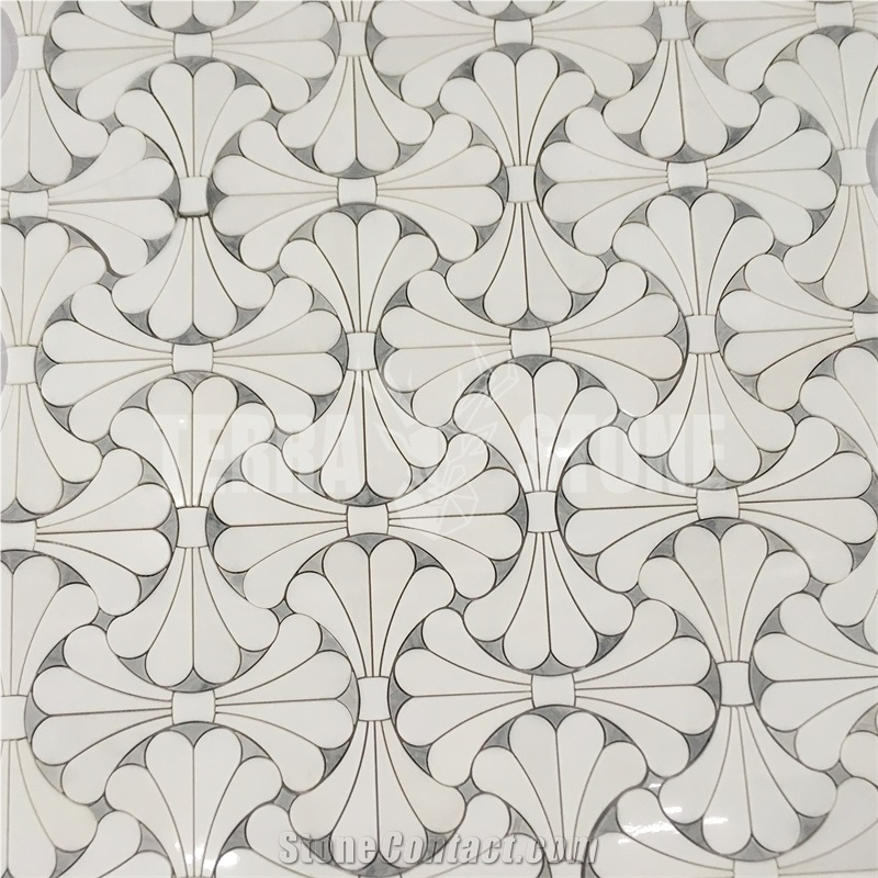 Butterfly Pattern White Gray Marble Water Jet Mosaic Tile