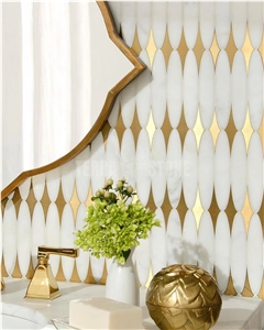 Calacatta Gold Marble And Brushed Brass Gold Inserts Mosaic