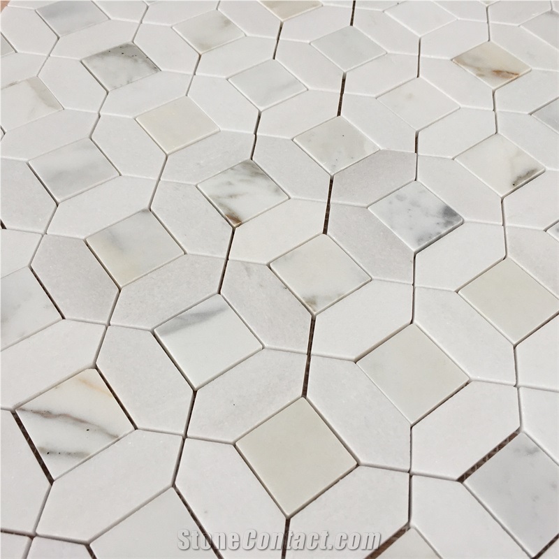 Calacatta Gold Marble Geometry Pattern White Stone Mosaic