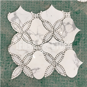 Calacatta Gold Marble Mosaic Tiles Water Jet Flower Design