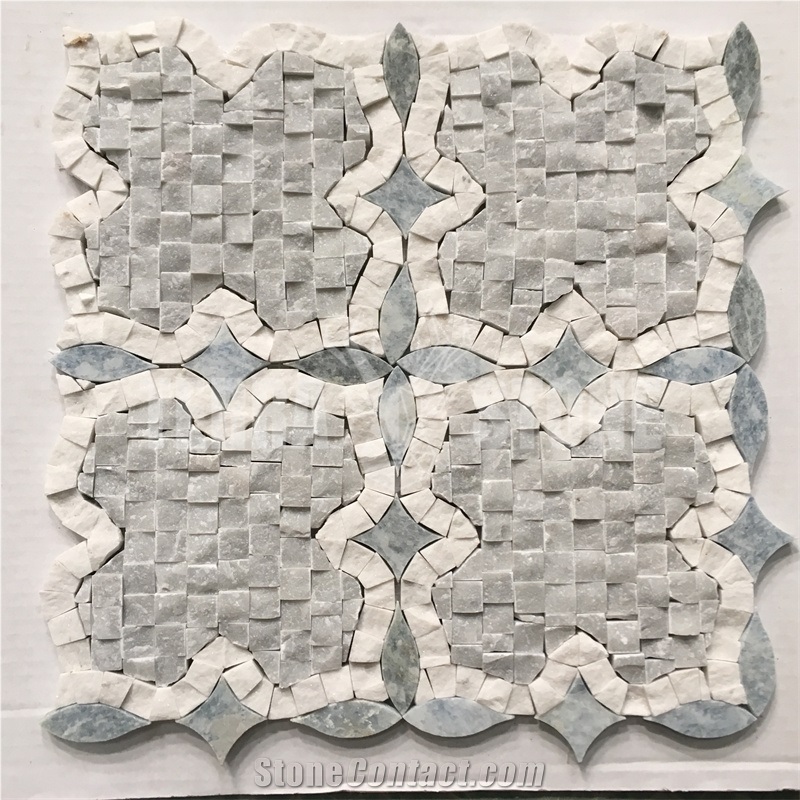 Carrara White Marble Split Face Mosaic Water Jet Wall Tile