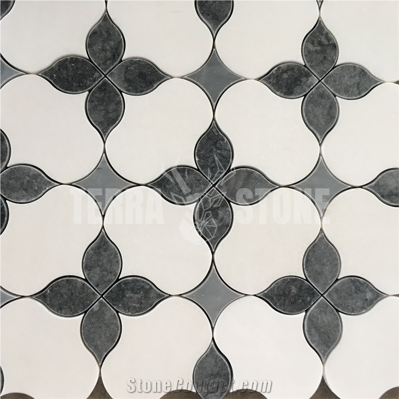 Classic Flower Pattern Water Jet Marble Mosaic Bathroom Tile
