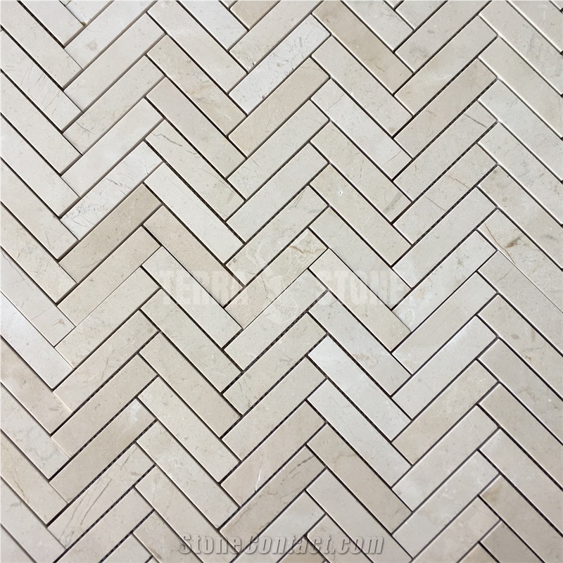 Crema Marfil Beige Marble 1"X4" Basketweave Mosaic Flooring