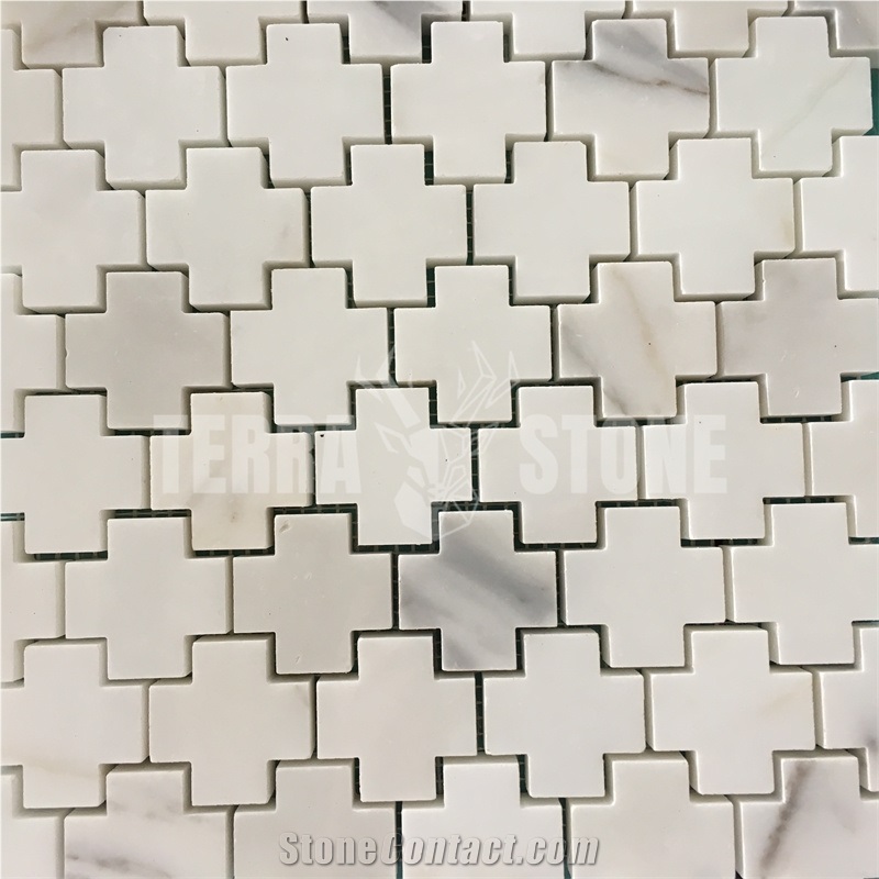 Cross Pattern Calacatta Gold Marble Mosaic Wall Floor Tiles
